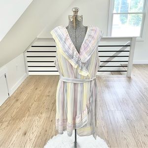 NWT Yellow, pink, blue and white, pastel striped V-neck dress